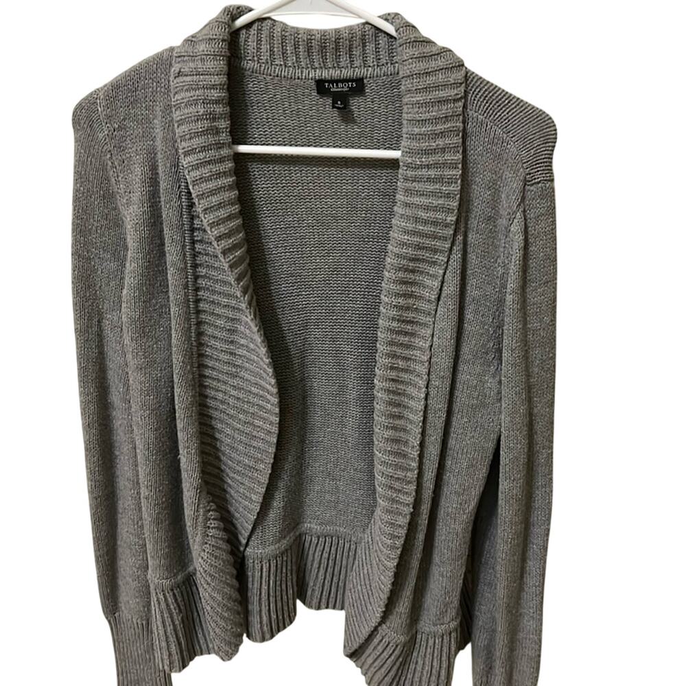 Talbots Gray Open Front Cardigan Women's Size Small Cozy Office Corpcore